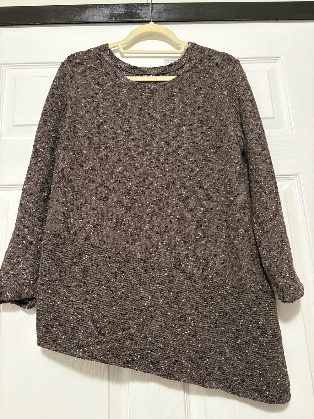 Nic & Zoe Brown Black Speckled Knit Asymmetrical Knit Shirt XL